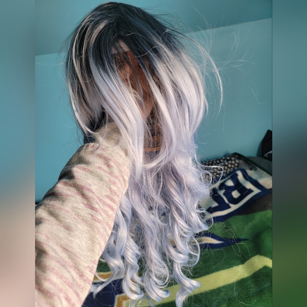 Blue and black wig